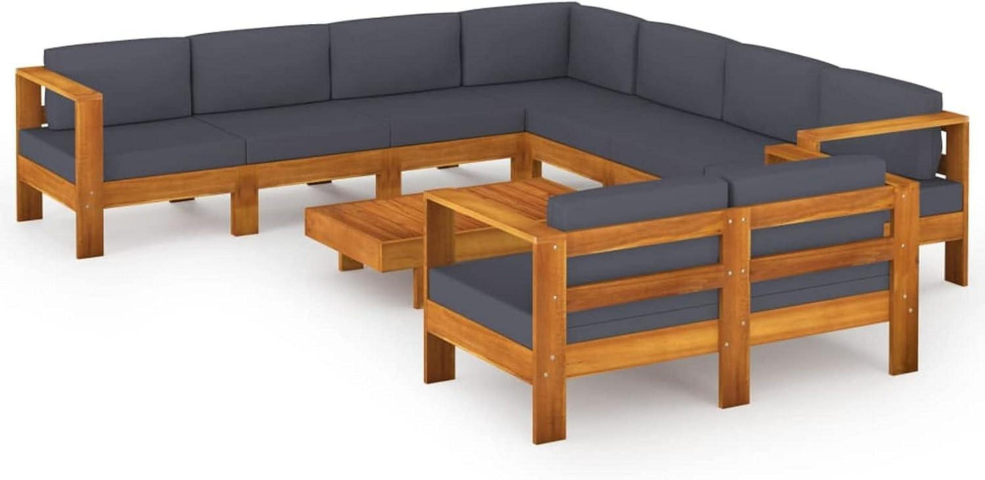 9-tlg. Gartenlounge Set Holz Ecksofa Lounge Outdoor Akazie dunkelgrau
