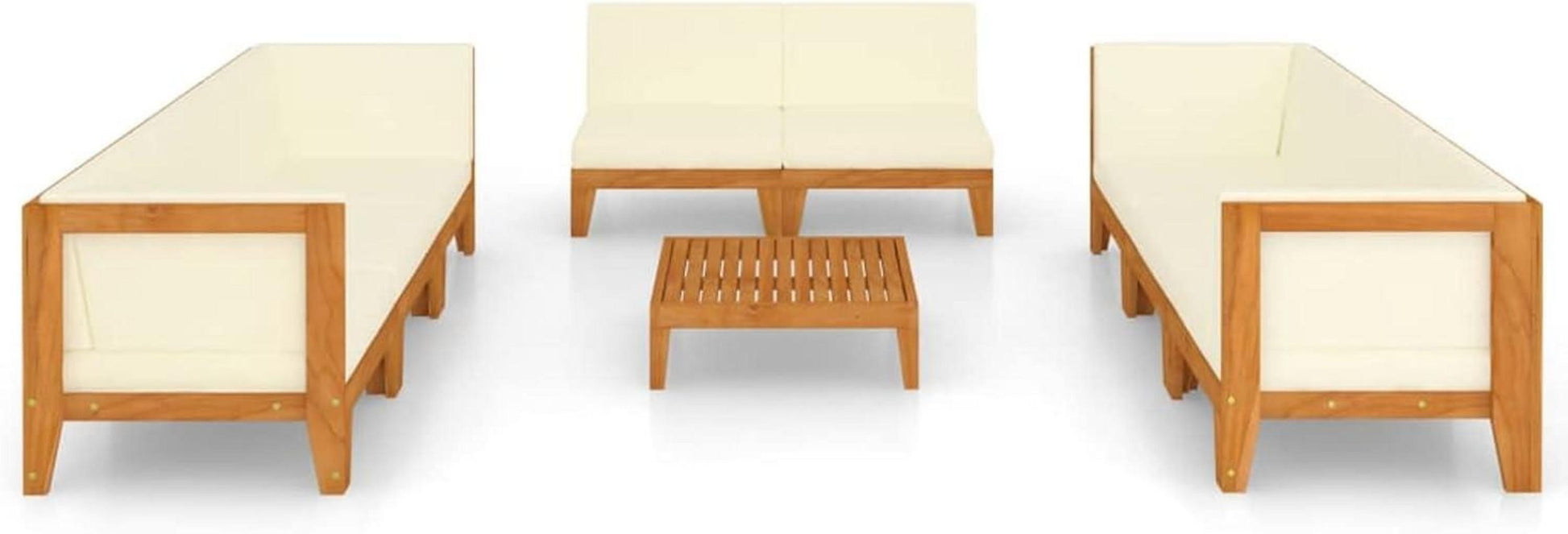 Gartenmöbel Set Holz Outdoor Lounge Ecksofa Akazie 9-tlg Creme