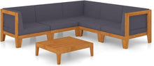 Garten Lounge Set Holz Ecksofa 6-tlg Akazie Dunkelgrau
