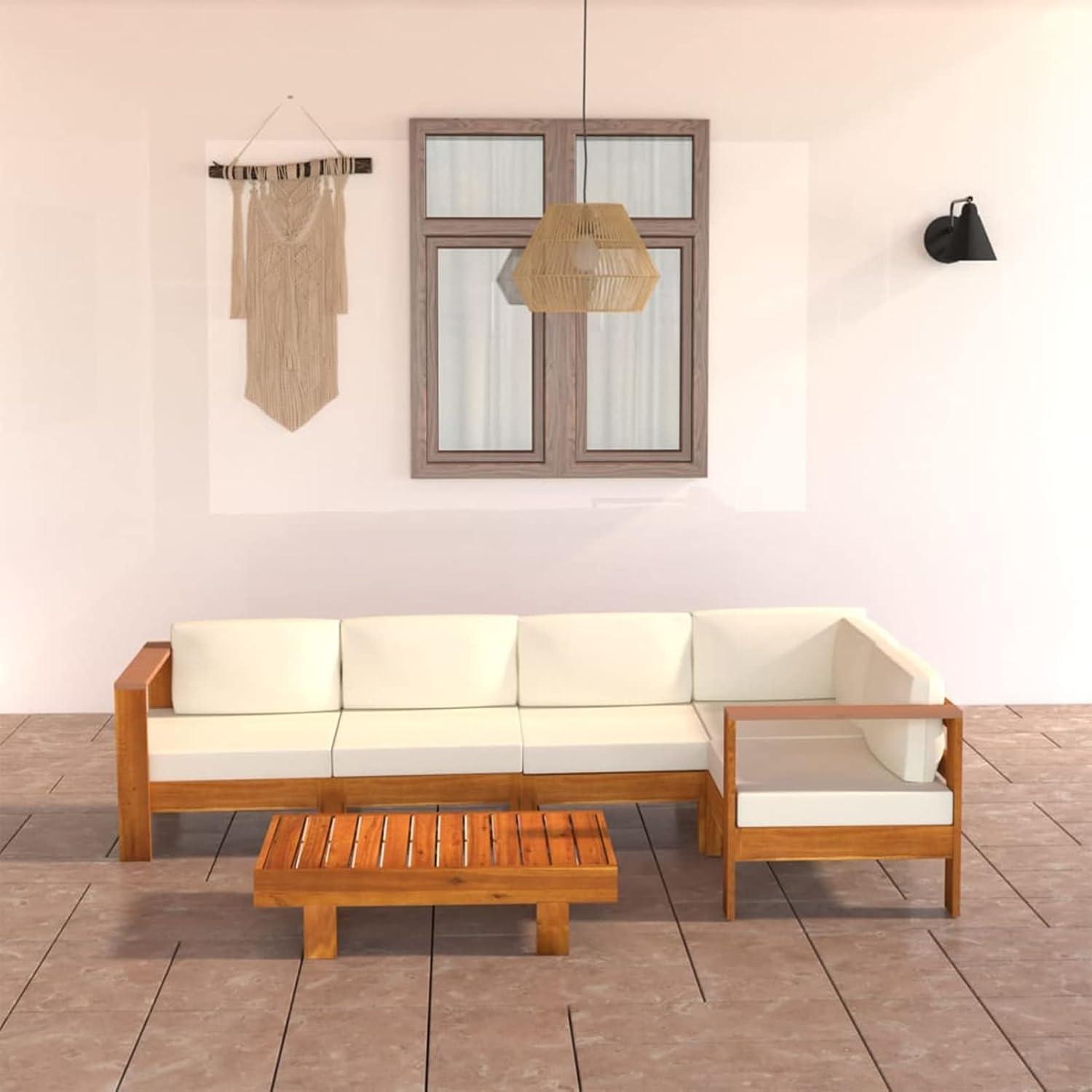 Gartenmöbel Set Holz Gartenlounge Ecksofa Outdoor 6-tlg Creme