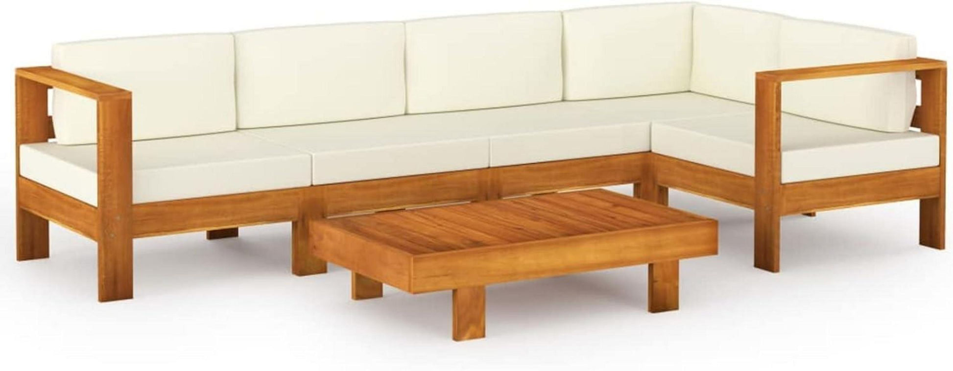 Gartenmöbel Set Holz Gartenlounge Ecksofa Outdoor 6-tlg Creme