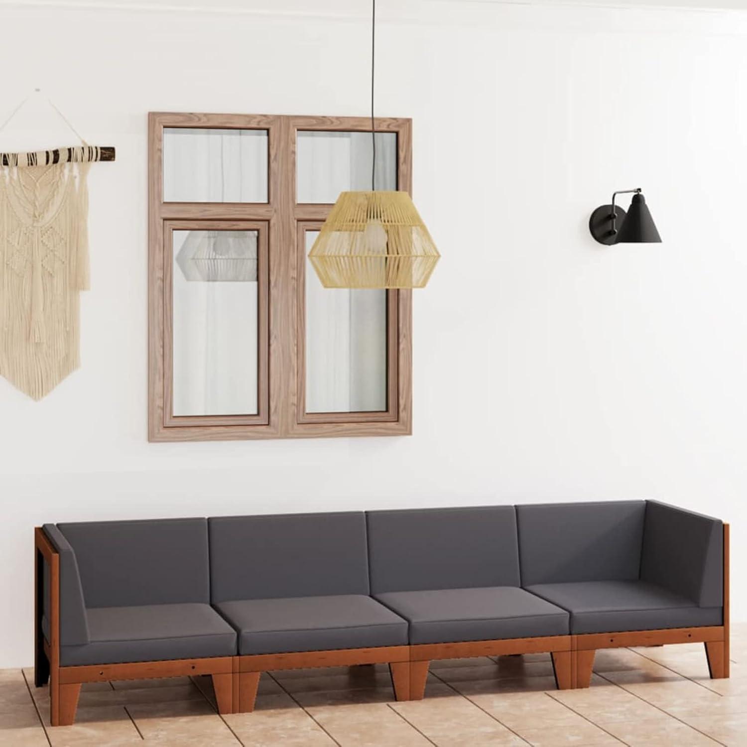 Gartenmöbel Set Holz Lounge Ecksofa Akazie 4-tlg Dunkelgrau