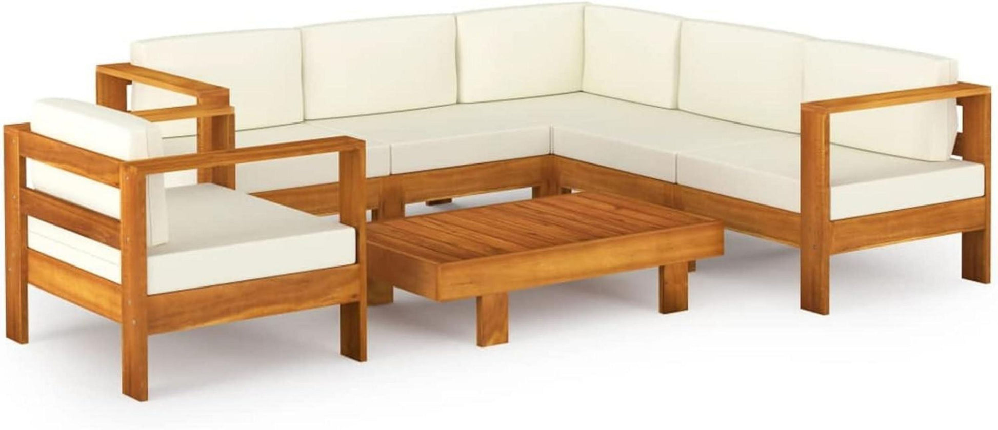 Modulares Gartenlounge Set Akazie Holz 7-tlg Creme
