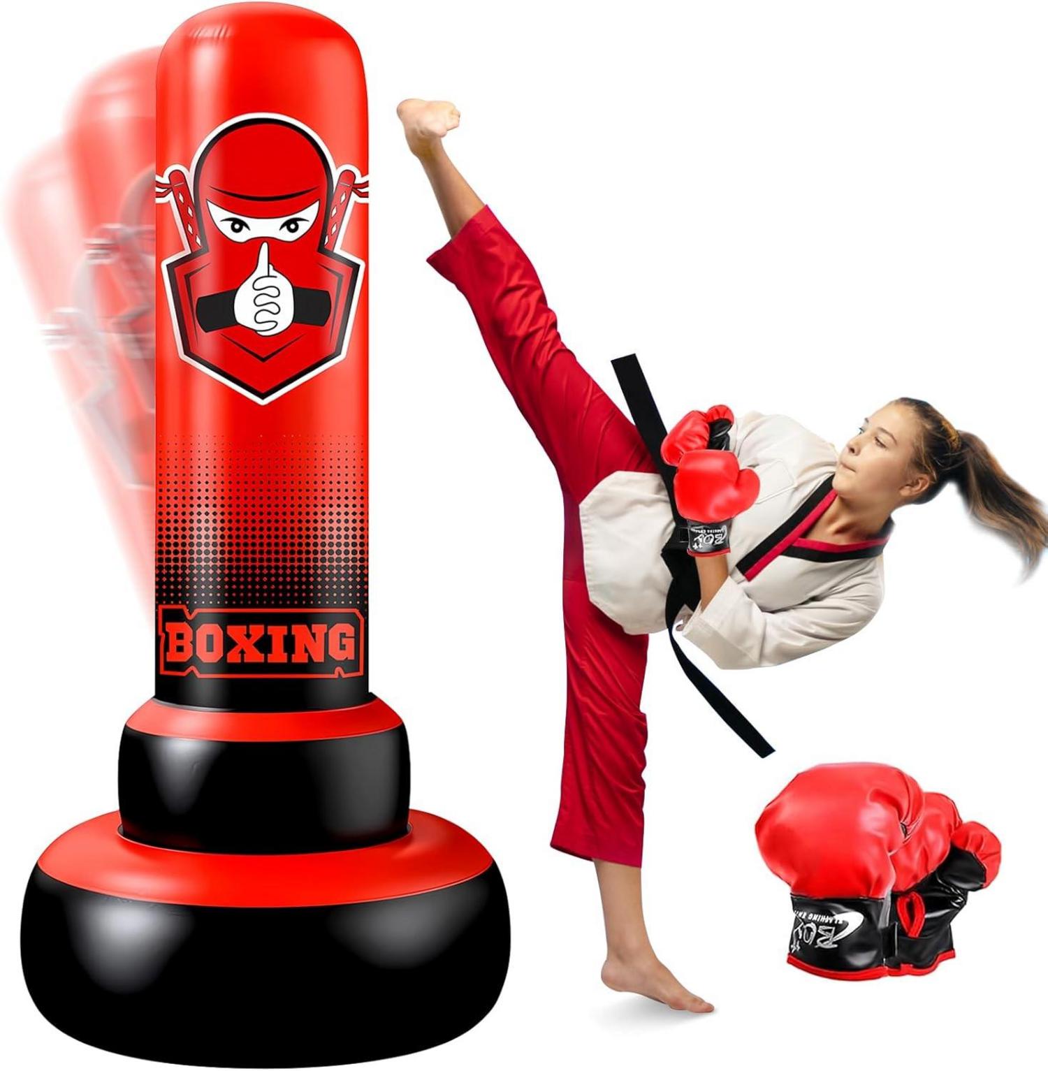 Aufblasbarer Kinder Boxsack mit Boxhandschuhen, freistehend, Karate