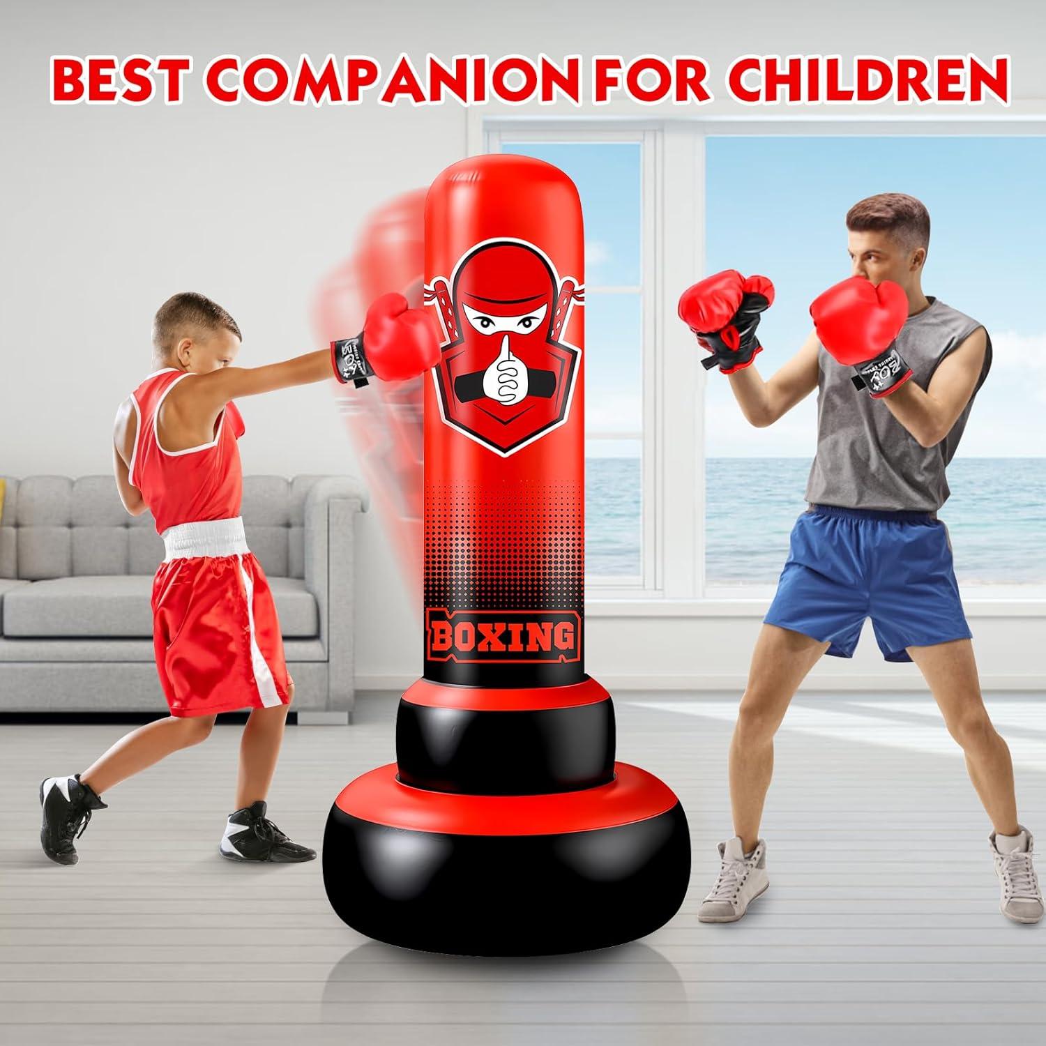 Aufblasbarer Kinder Boxsack 168cm mit Boxhandschuhen für Karate MMA