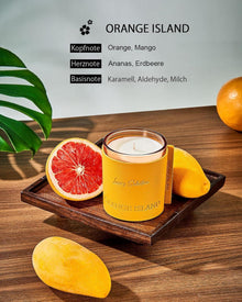 Luxury Leather Wrapped Duftkerze OrangeIsland Geschenkbox