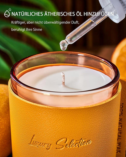 M&Sense Luxury Leather Wrapped Duftkerze Geschenkbox 210g