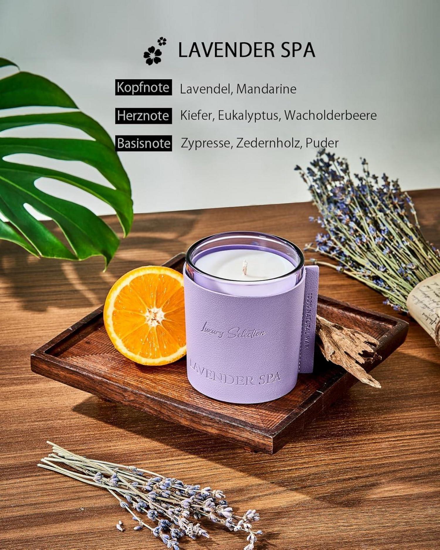 Luxury Leather Wrapped Duftkerze Lavender Spa 210g