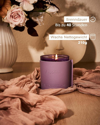 Luxury Leather Wrapped Candle Lavender Spa 210g, 50 Std. Brenndauer