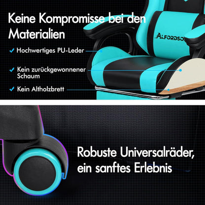 Gaming-Stuhl LED-RGB-Massage Lordosenstütze Fußstütze Cyanserie