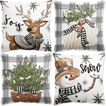 Kissenbezug Weihnachten Rentier Deko 4er Set 45x45cm Weiß Grau