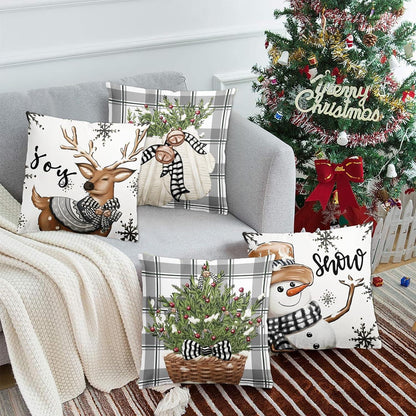 Kissenbezug Weihnachten Rentier Deko 4er Set 45x45cm Weiß Grau