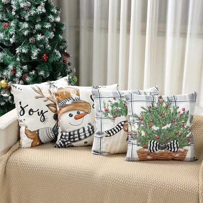 Weihnachtskissenbezug 4er Set Rentier 45x45cm Weiß Grau für Deko und Wohnzimmer
