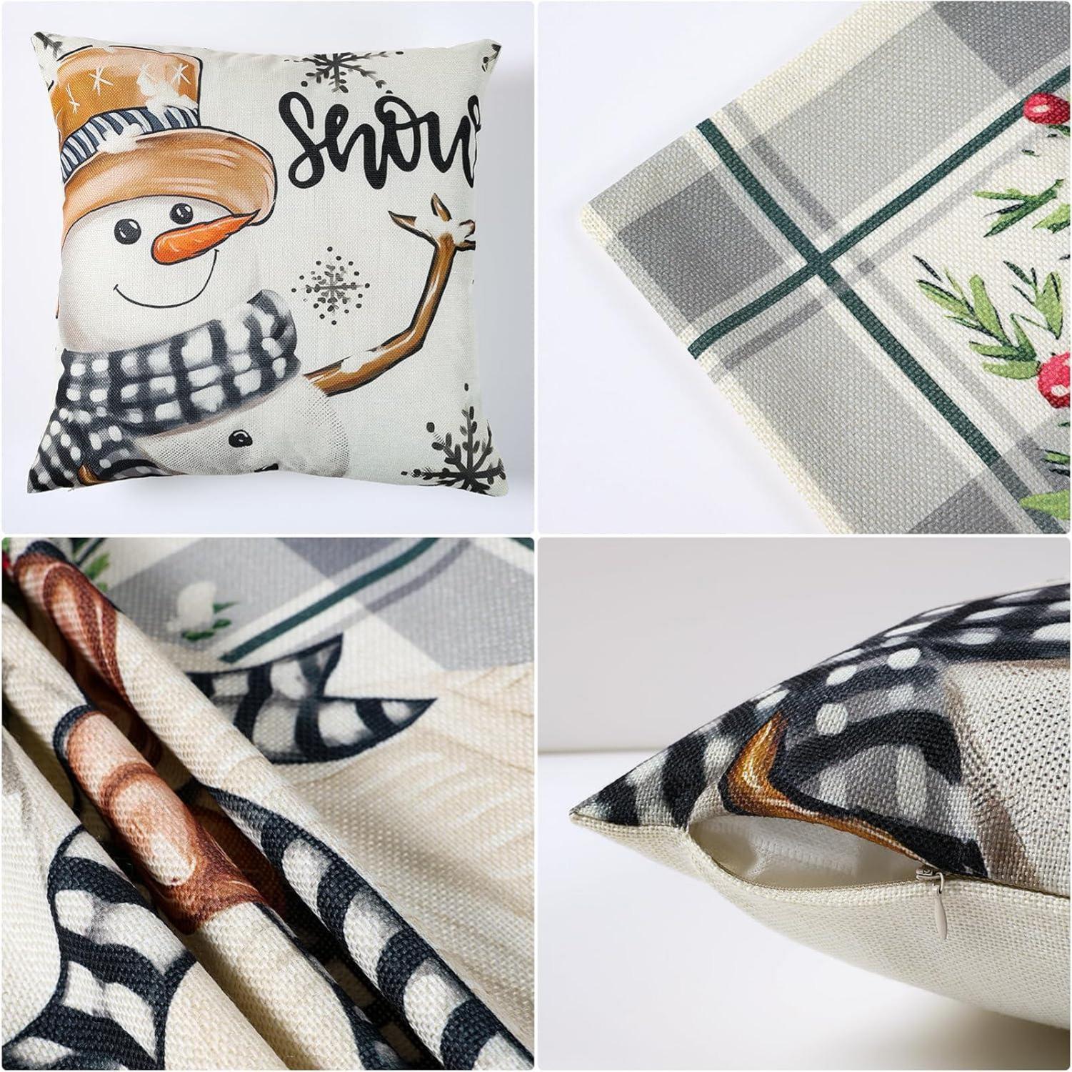 4er Set Weihnachtskissenbezug Rentier Deko Weiß Grau 45x45cm