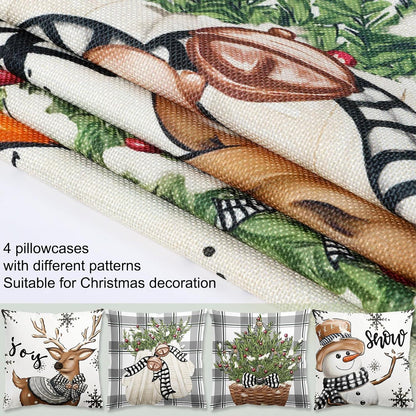 Weihnachtskissenbezug 4er Set Rentier 45x45cm Weiß Grau für Deko und Wohnzimmer