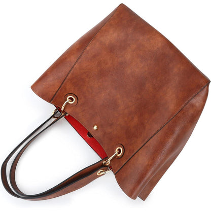 Große Shopper Tasche Damen Henkeltasche Amber Braun in Lederoptik