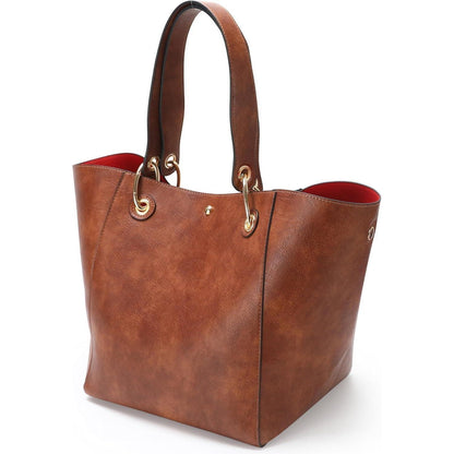 Große Shopper Tasche Damen Henkeltasche Amber Braun in Lederoptik