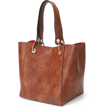Große Shopper Tasche Damen Henkeltasche Amber Braun in Lederoptik