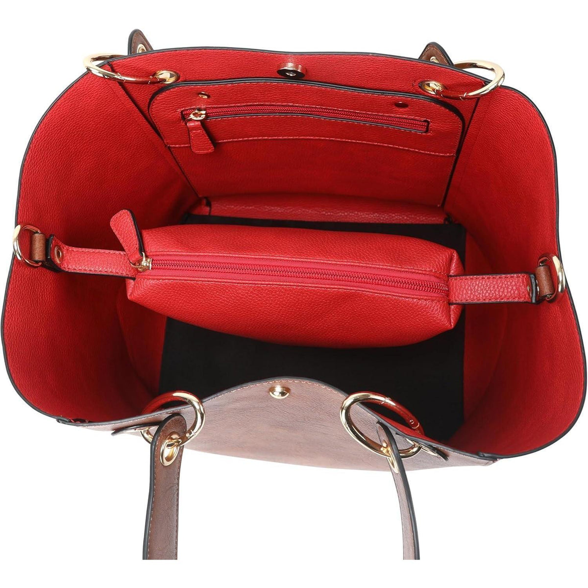 Große Shopper Tasche Damen Henkeltasche Amber Braun in Lederoptik