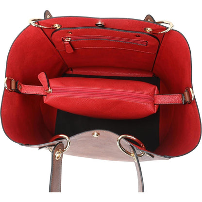 Große Shopper Tasche Damen Henkeltasche Amber Braun in Lederoptik