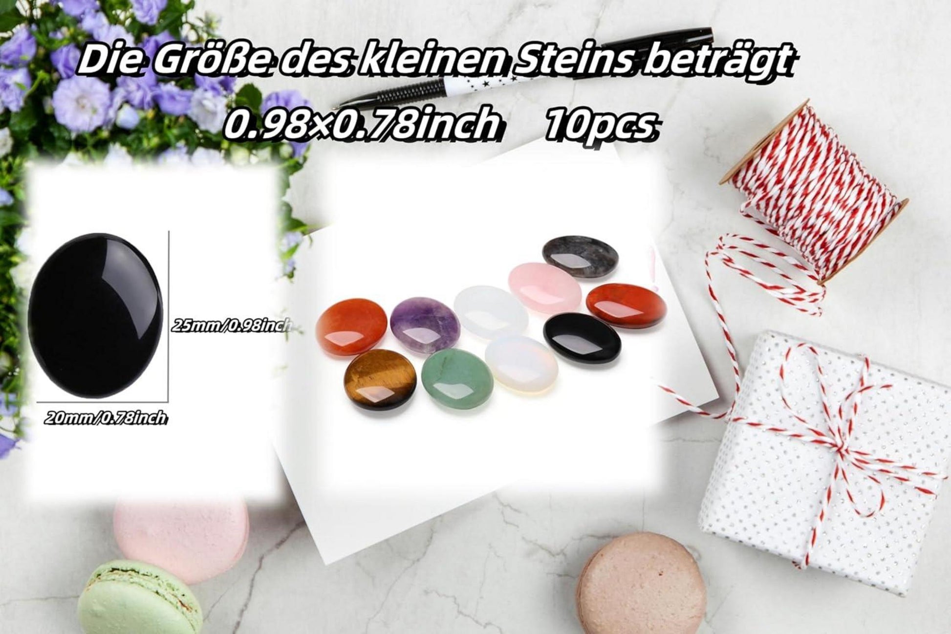 10PCS Kristalle Heilstein Set Oval Pocket Edelsteine Amethyst
