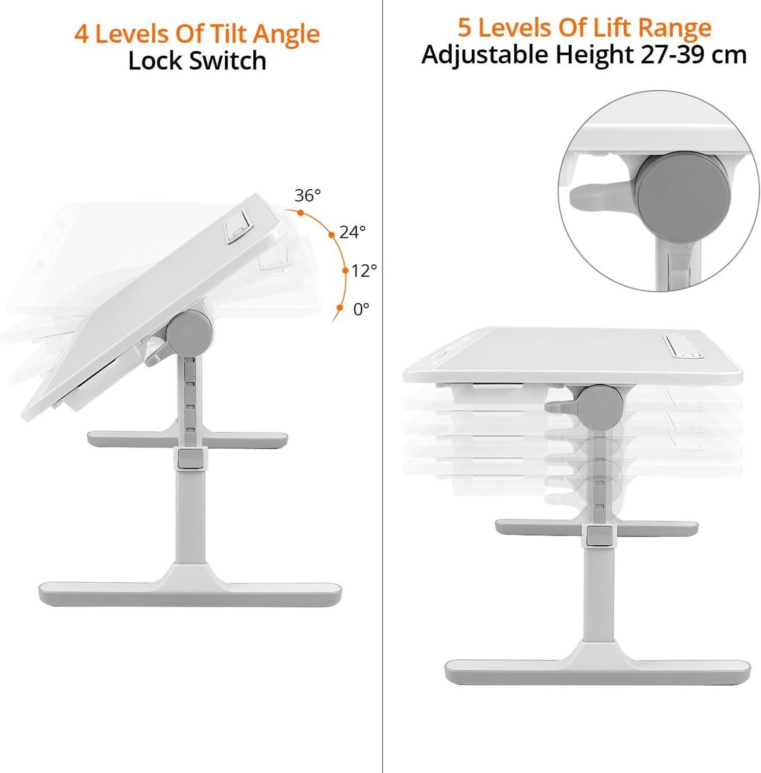 Laptoptisch Höhenverstellbar Betttisch Klappbar LED Lampe 60x40cm
