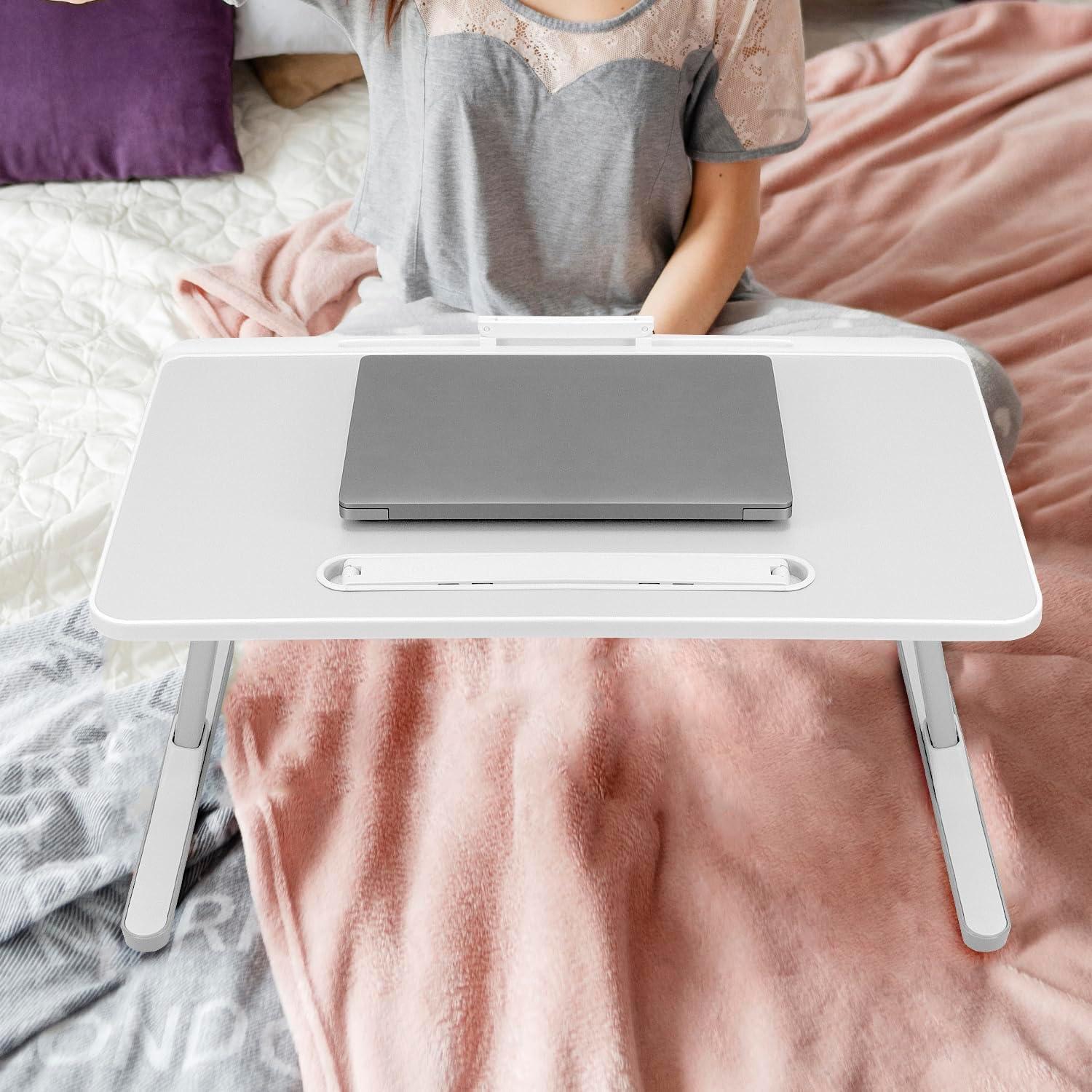 Höhenverstellbarer Laptoptisch mit LED-Lampe und Schublade 60x40cm