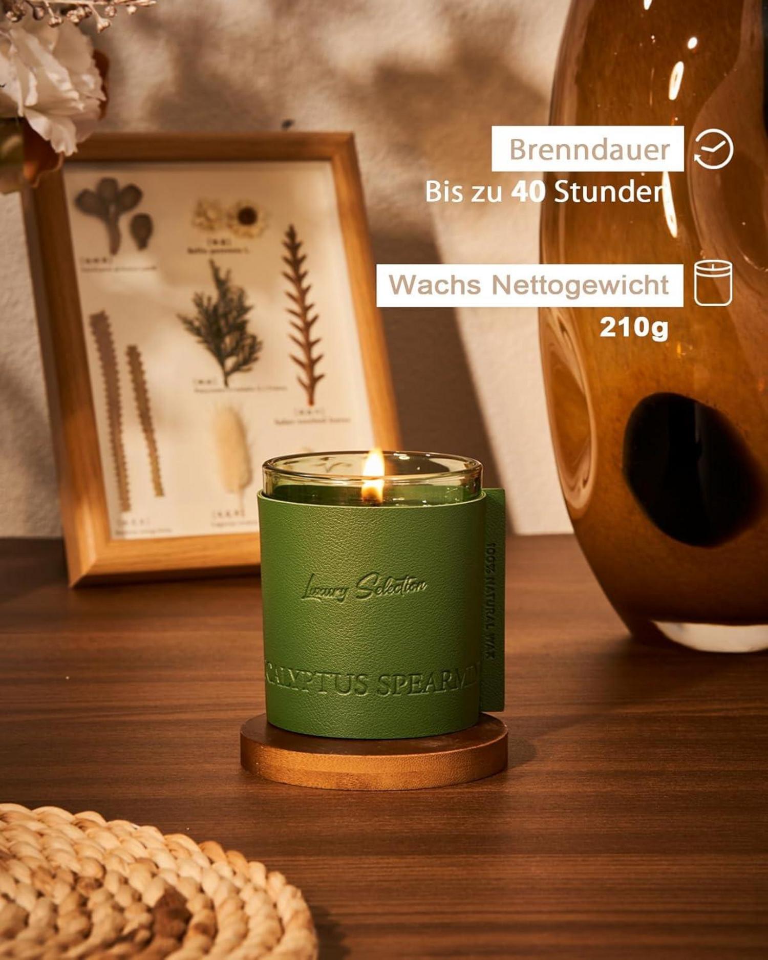 Soja-Duftkerze Leder eingewickelt Rose Beeren Aromatherapie 210g