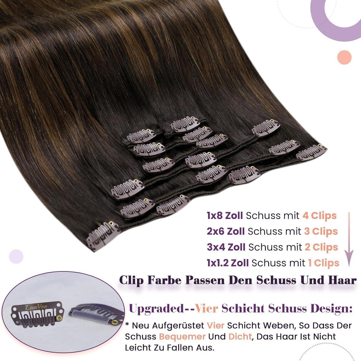 Clip-In Echthaarverlängerung Braun 55cm - 135g