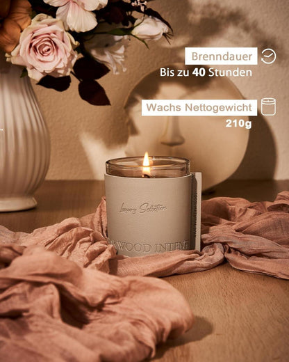 Natürliche Sojakerze Eukalyptus-Minze Lederumwickelt 210g 40h