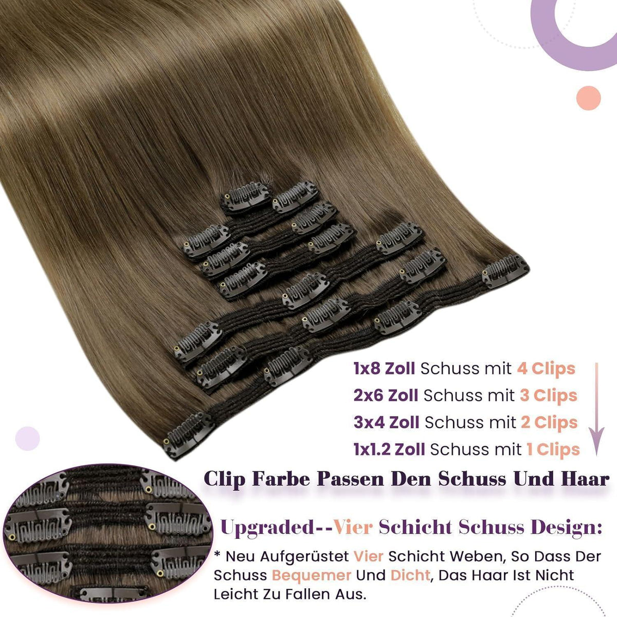 Echthaar Clip-in Extensions Aschblond Balayage 40cm