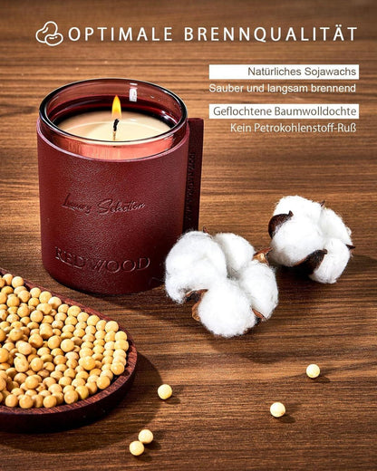 Luxury Leather Wrapped Candle Duftkerze Redwood im Glas 210g