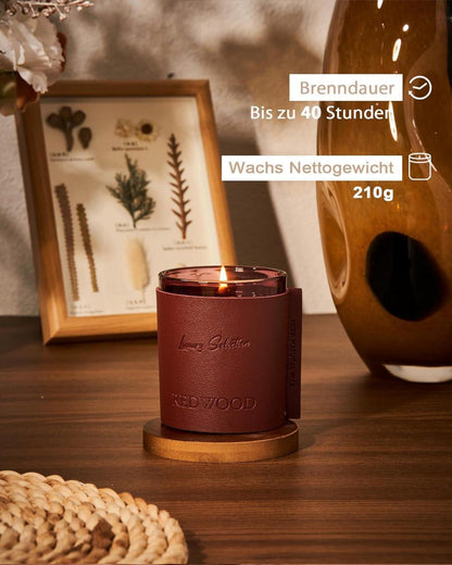 Luxury Redwood Duftkerze in Lederbox, 50 Std. Brenndauer