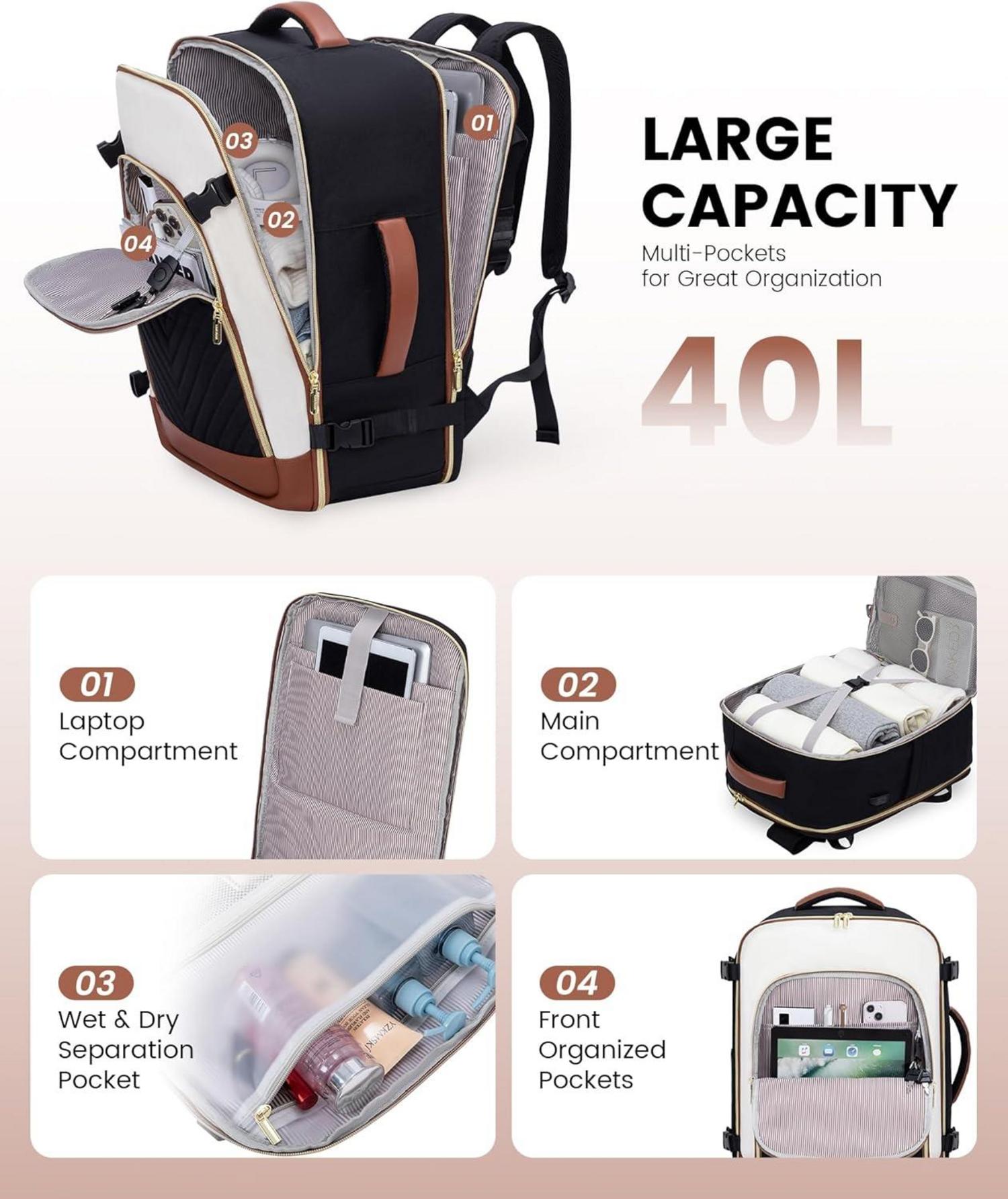 Handgepäck Rucksack 40L Laptop Reisetasche Wasserdicht Travel Backpack