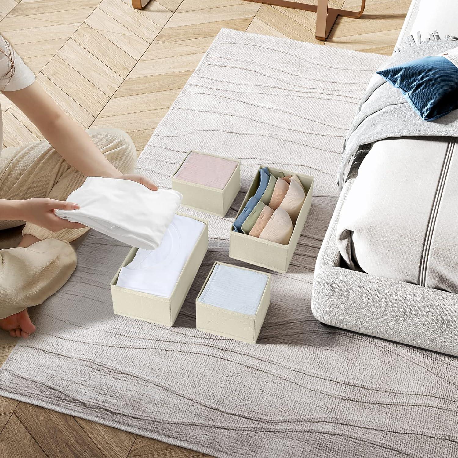 Homsorout Schubladen Organizer Set 8-teilig Beige - Faltbare Aufbewahrungsboxen