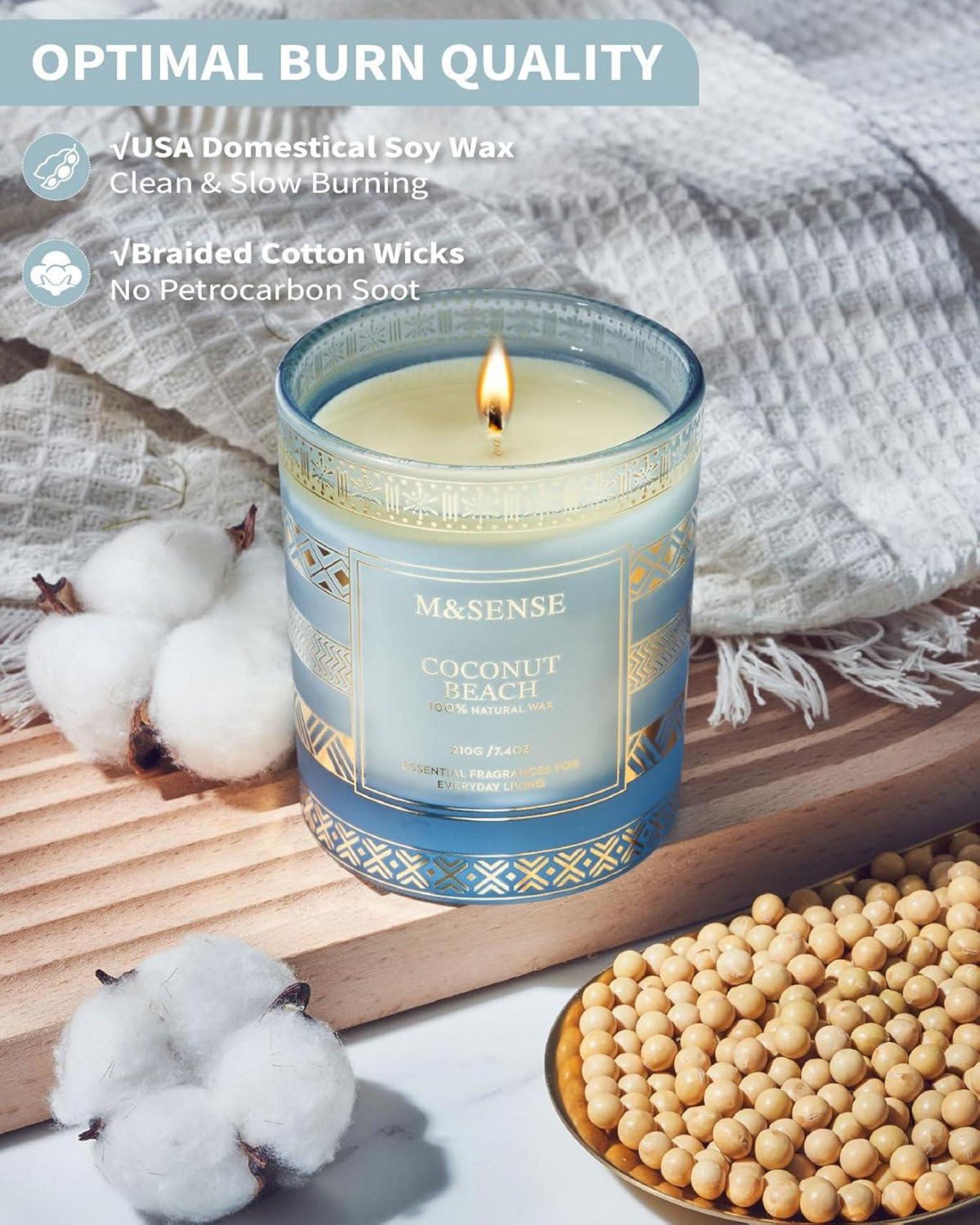 Coconut Beach Scented Candle 210g Natural Soy Stress Relief & Luxury