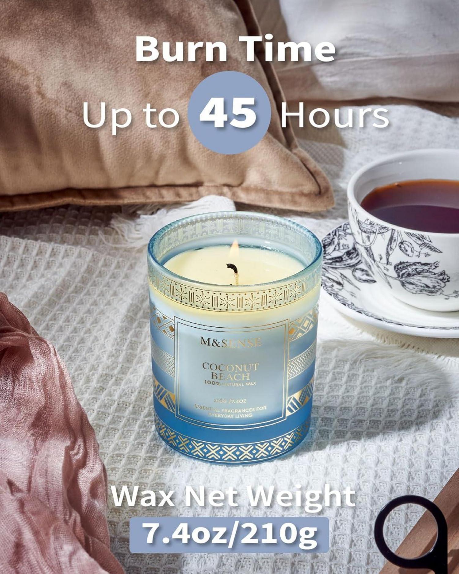 Coconut Beach Scented Candle 210g 45h Burning Natural Soy Candle Stress Relief
