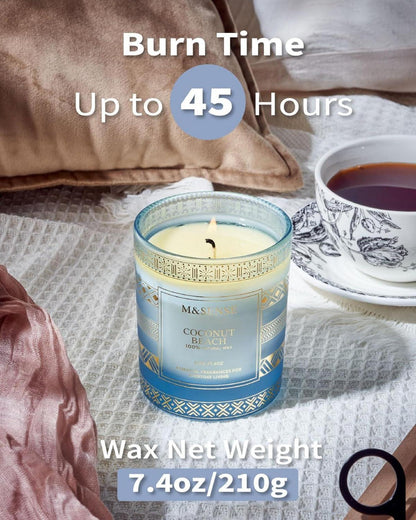 Coconut Beach Scented Candle 210g 45h Burning Natural Soy Candle Stress Relief