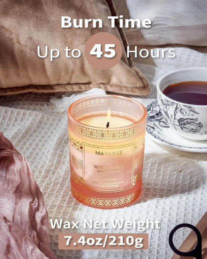 M&SENSE Rose Efeu Duftkerze 210g für Frauen, Aromatherapie Stress Relief Kerze