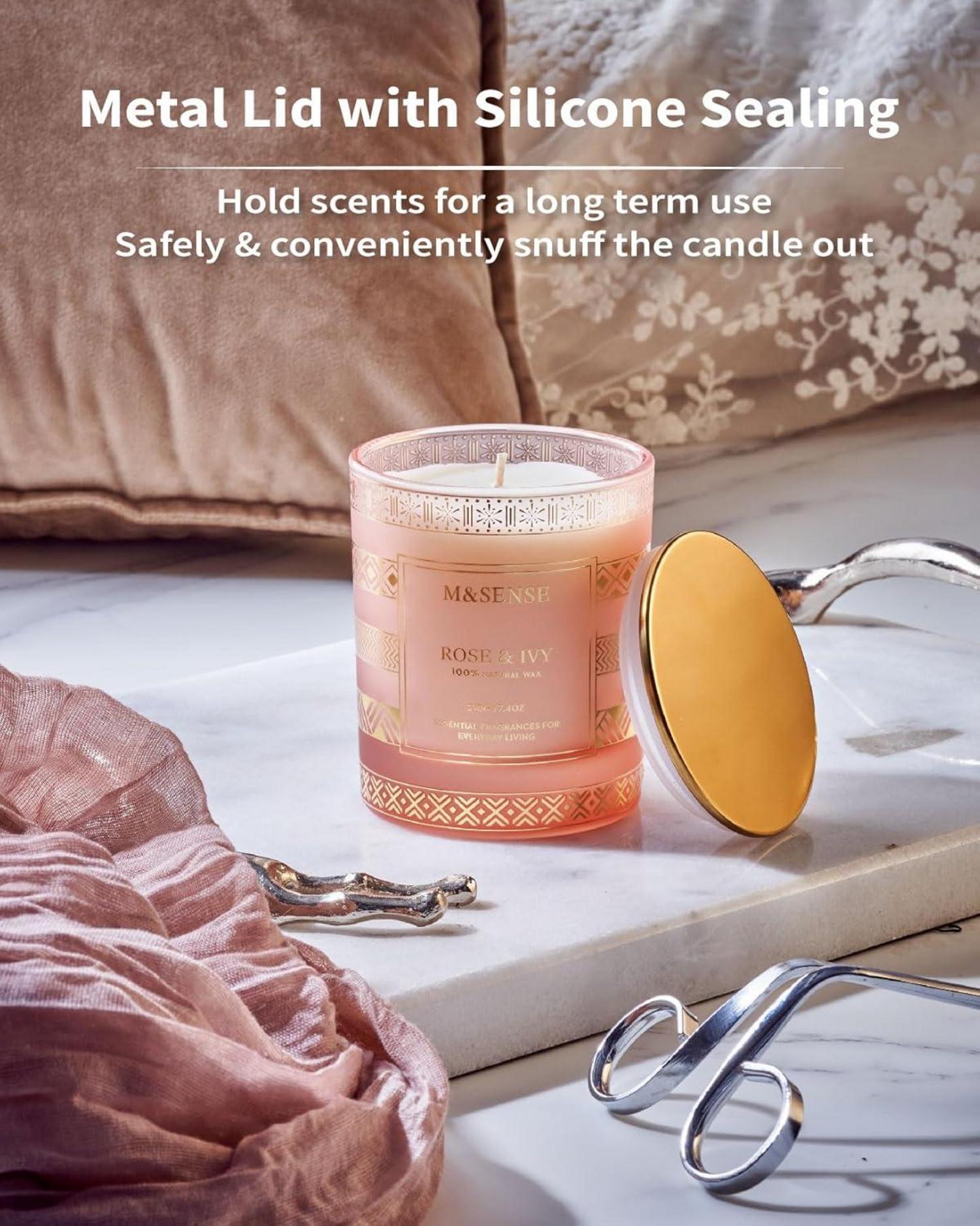 M&SENSE Rose Efeu Duftkerze 210g Stress Relief Aromatherapie Valentinstag
