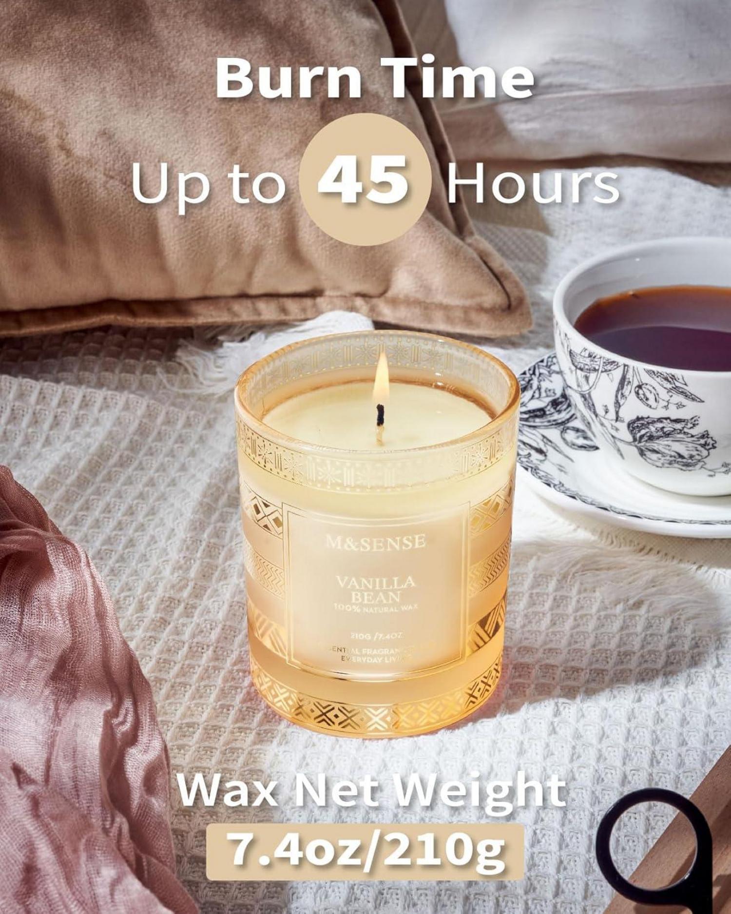 Vanilla Bean Luxury Scented Candle Gift Set 210g 45 Hours Burning