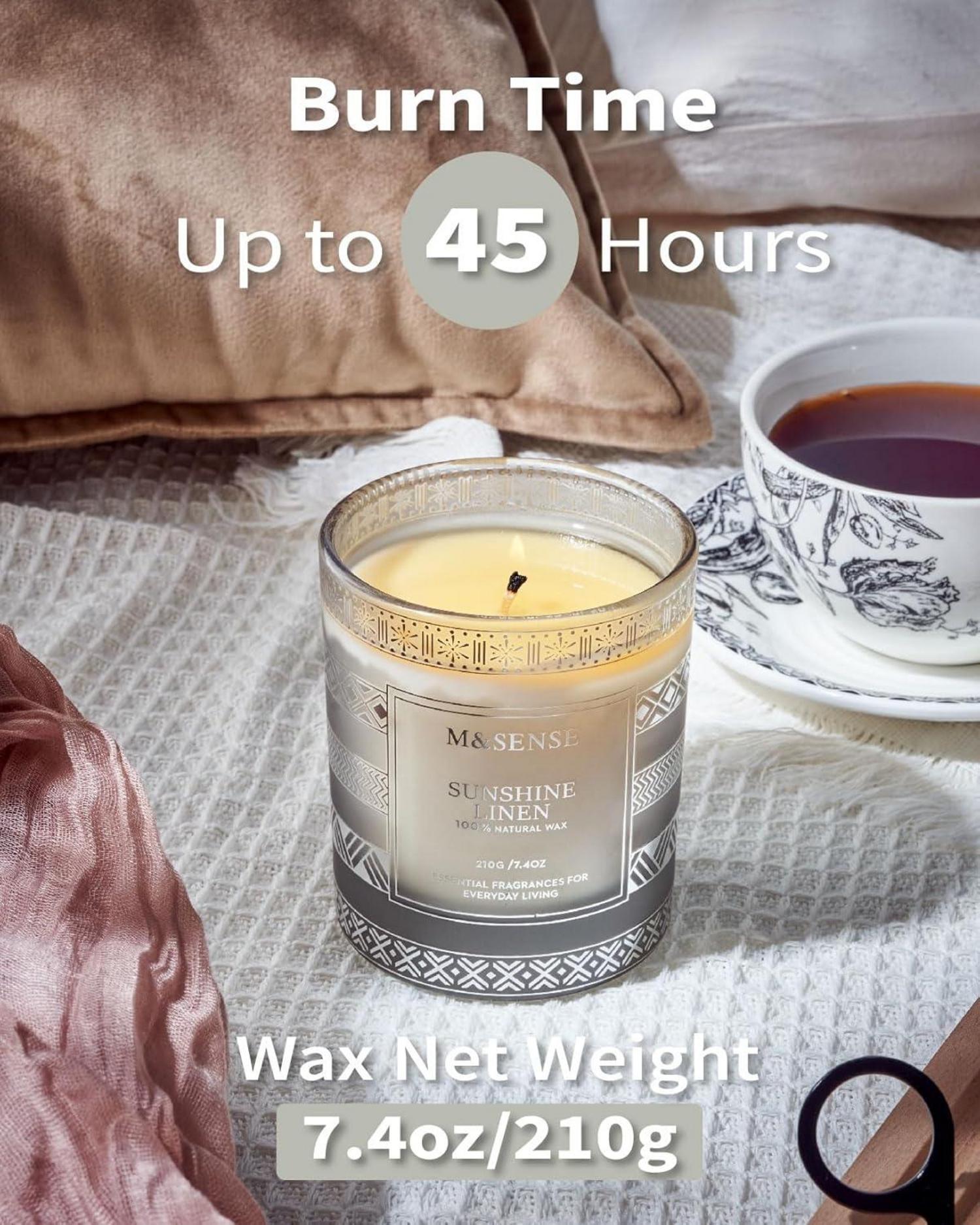 Duftkerze M&SENSE Sunshine Linen 210g 45h Natürliches Sojawachs Luxuskerze