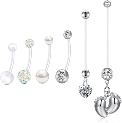 6er Set Mutterschaft Bauchnabelringe Sport Acryl 14G Bioflex Gem
