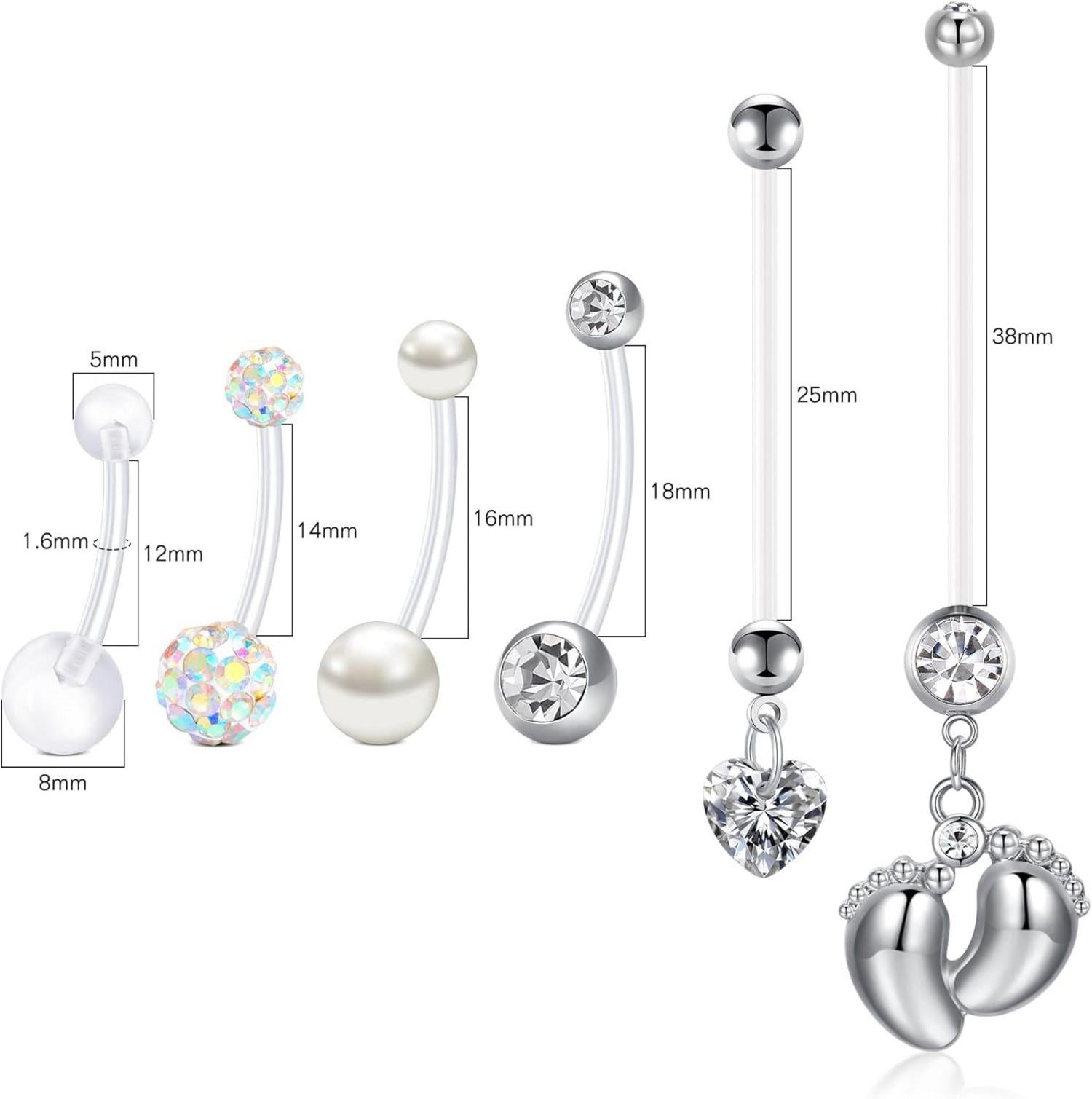 6er Set Mutterschaft Bauchnabelringe Sport Acryl 14G Bioflex Gem