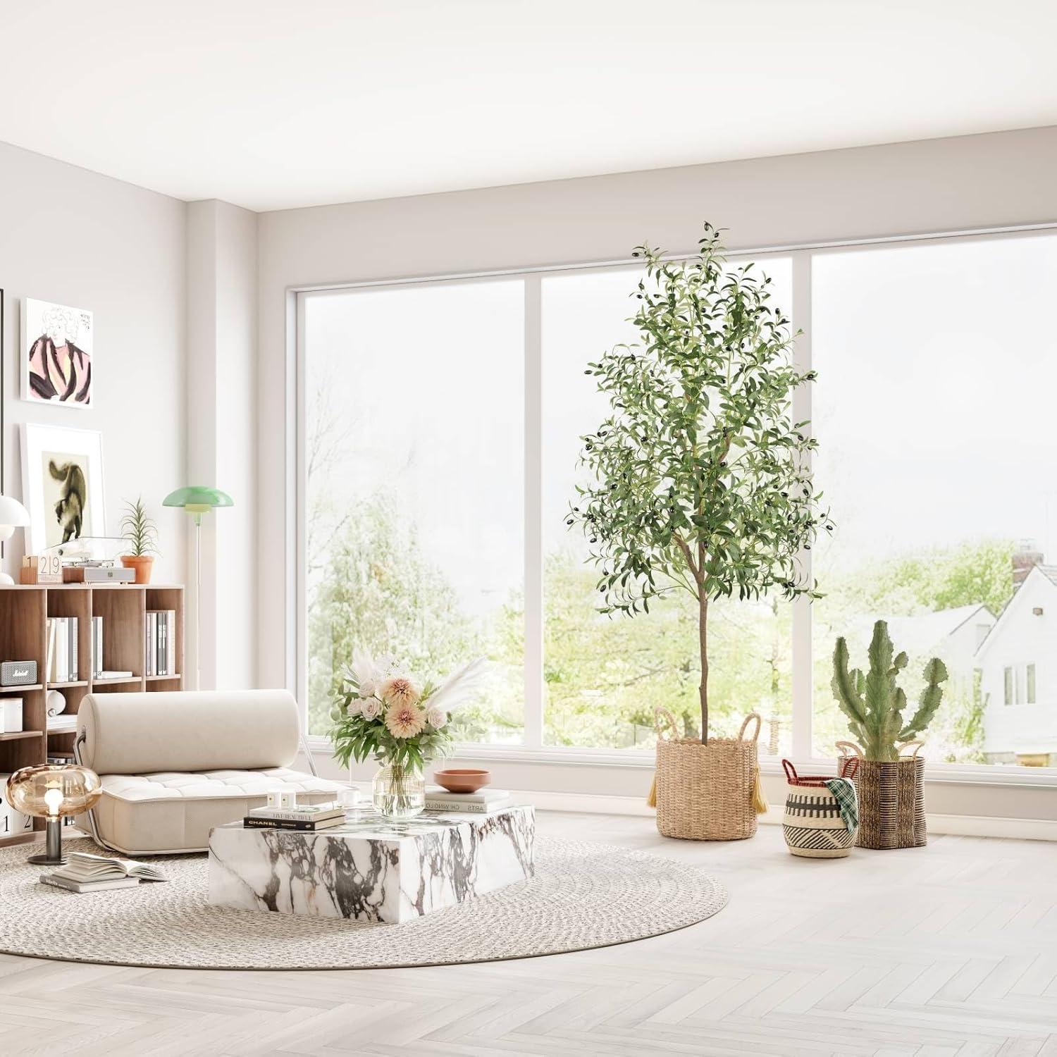 YOLEO Künstlicher Olivenbaum 210cm Kunstpflanze groß Wohnzimmer Büro Deco