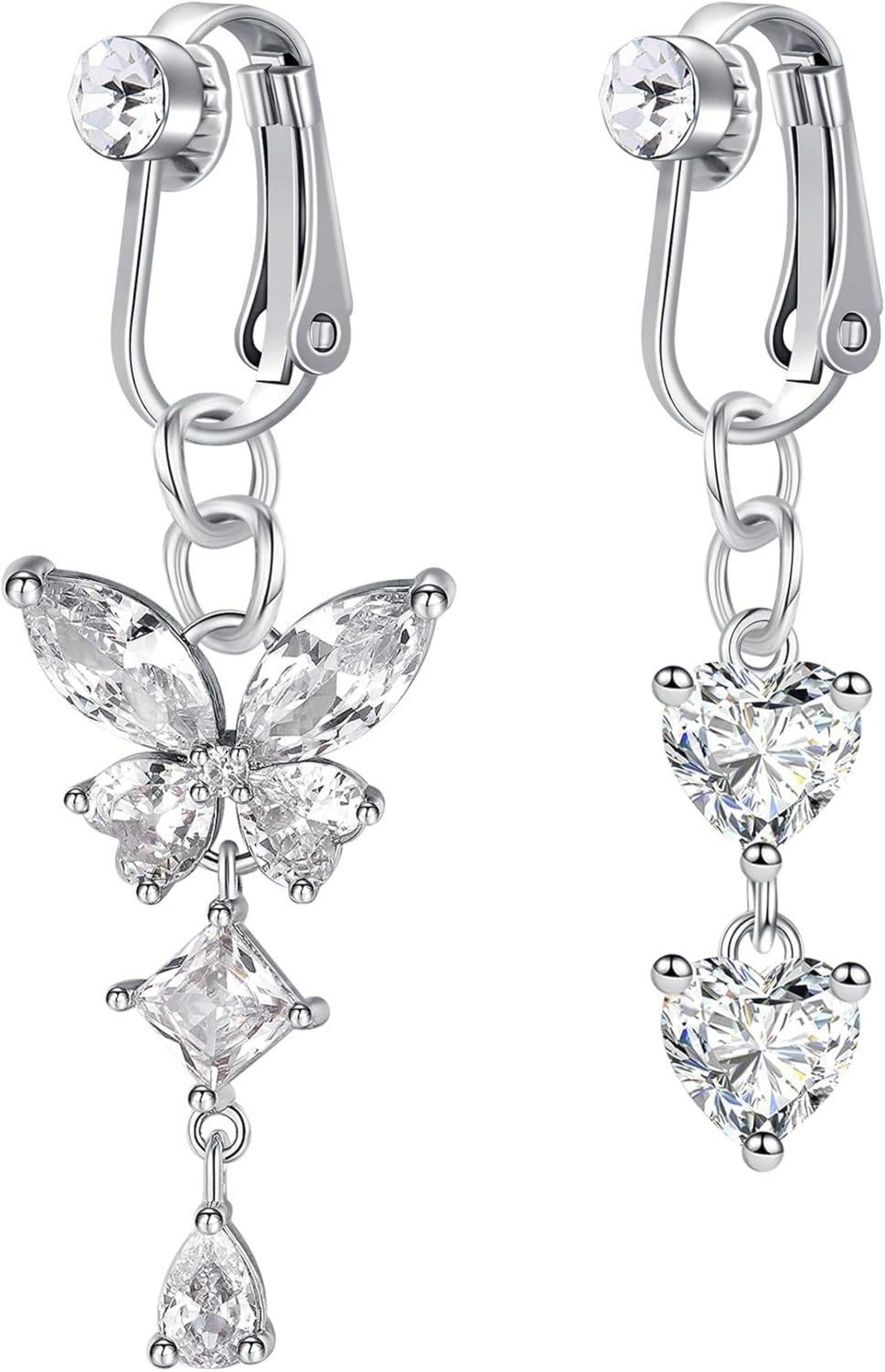 3er Set Fake Bauchnabelpiercing Chirurgenstahl Clip CZ Herz