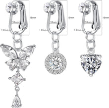 Clip-On Bauchnabelpiercing Set 3 Stück Silber CZ Anhänger