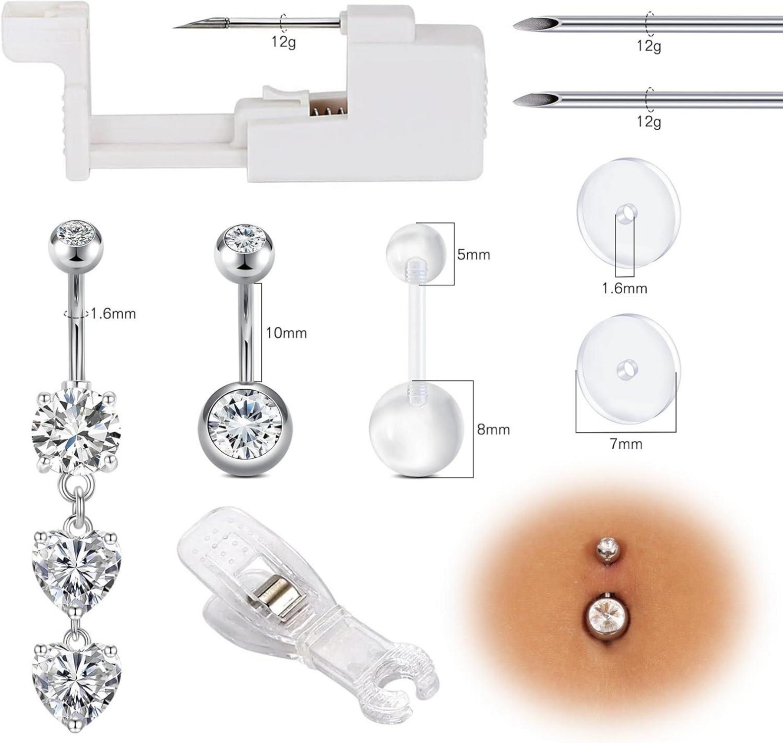 NIUSIMAN Bauchnabelpiercing Set Körperpiercing Nadel Pistole