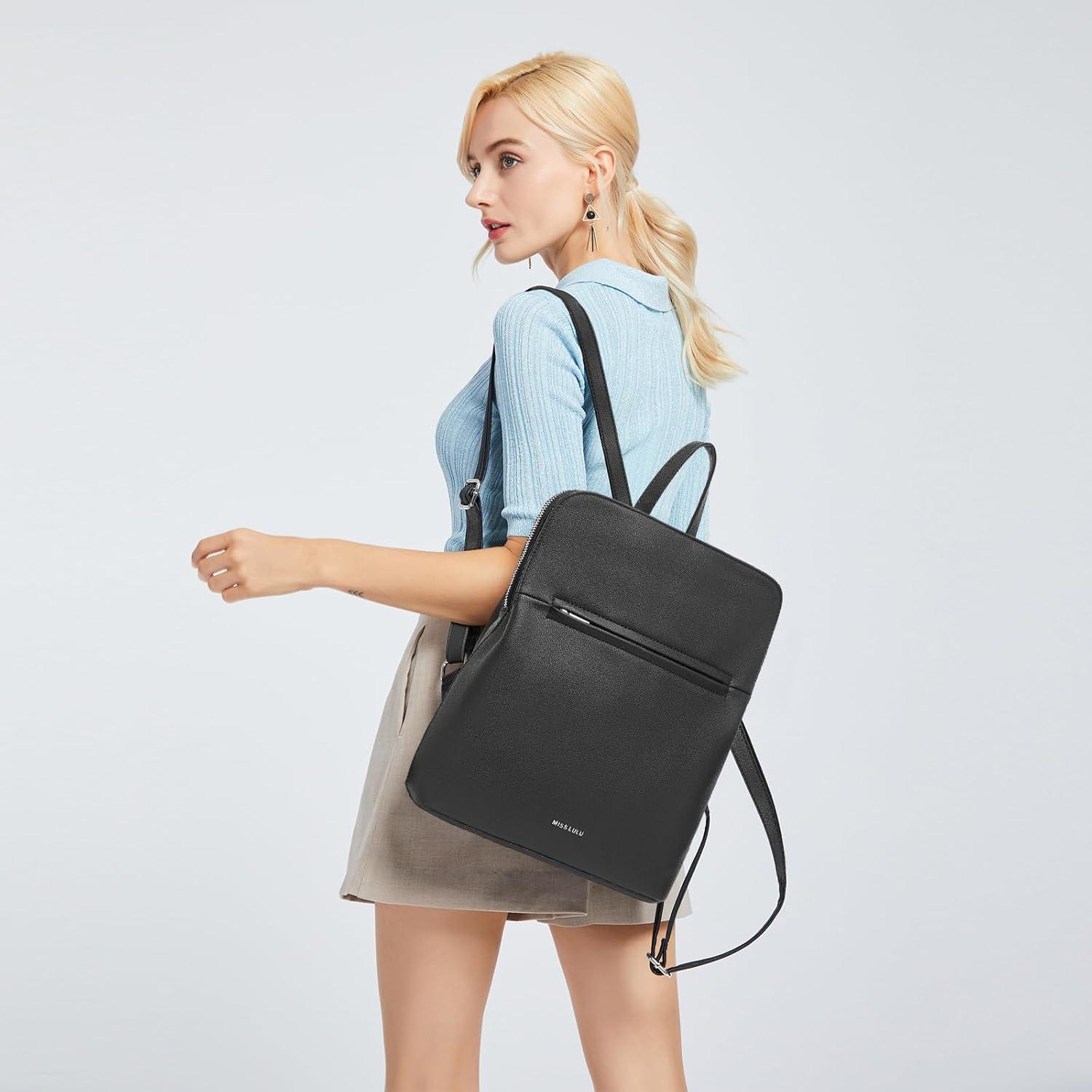 Miss Lulu Damen Vintage PU Leder Rucksack mit Multi-Taschen