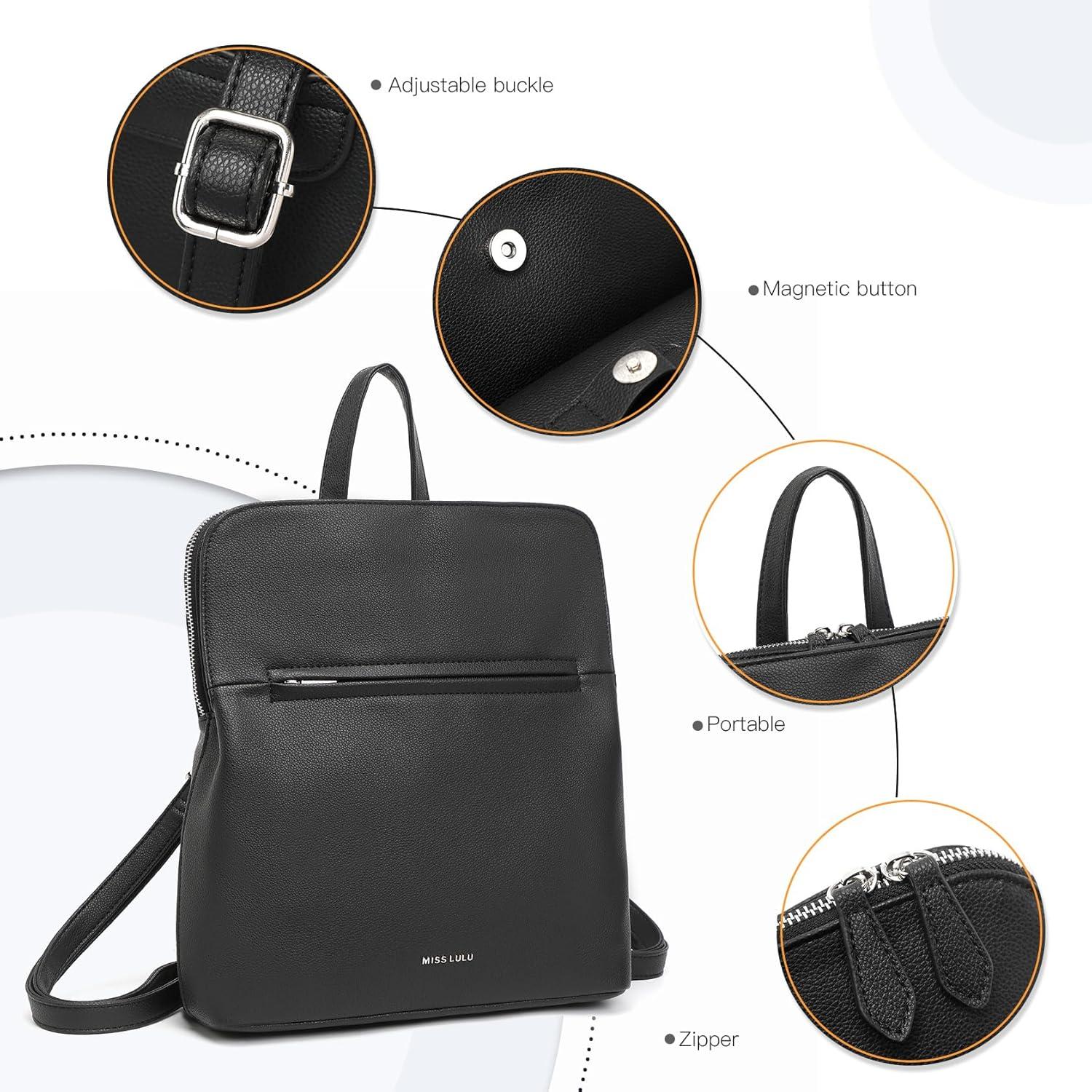 Damen Vintage PU-Leder Rucksack mit Multi-Taschen